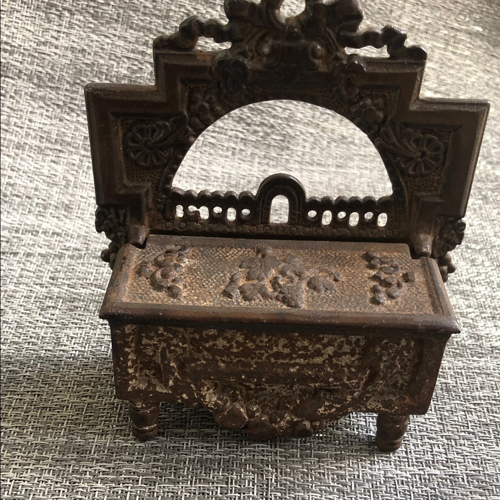Antique Ornate farmhouse metal match holder 1871 Pat’ Freestanding or hang